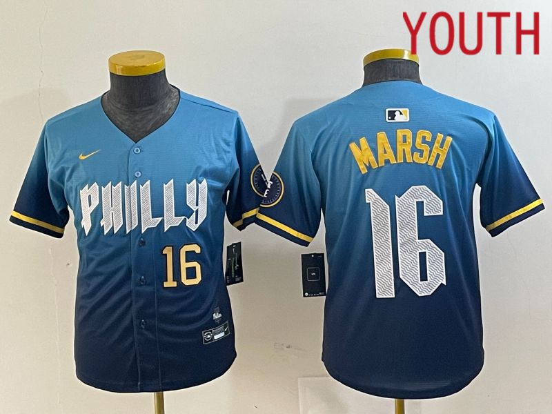 Youth Philadelphia Phillies 16 Marsh Blue City Edition Nike 2024 MLB Jersey style 2